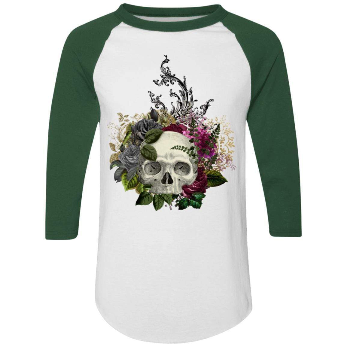 T-Shirts White/Dark Green / S Winey Bitches Co Skull Design #1 Colorblock Raglan Jersey WineyBitchesCo