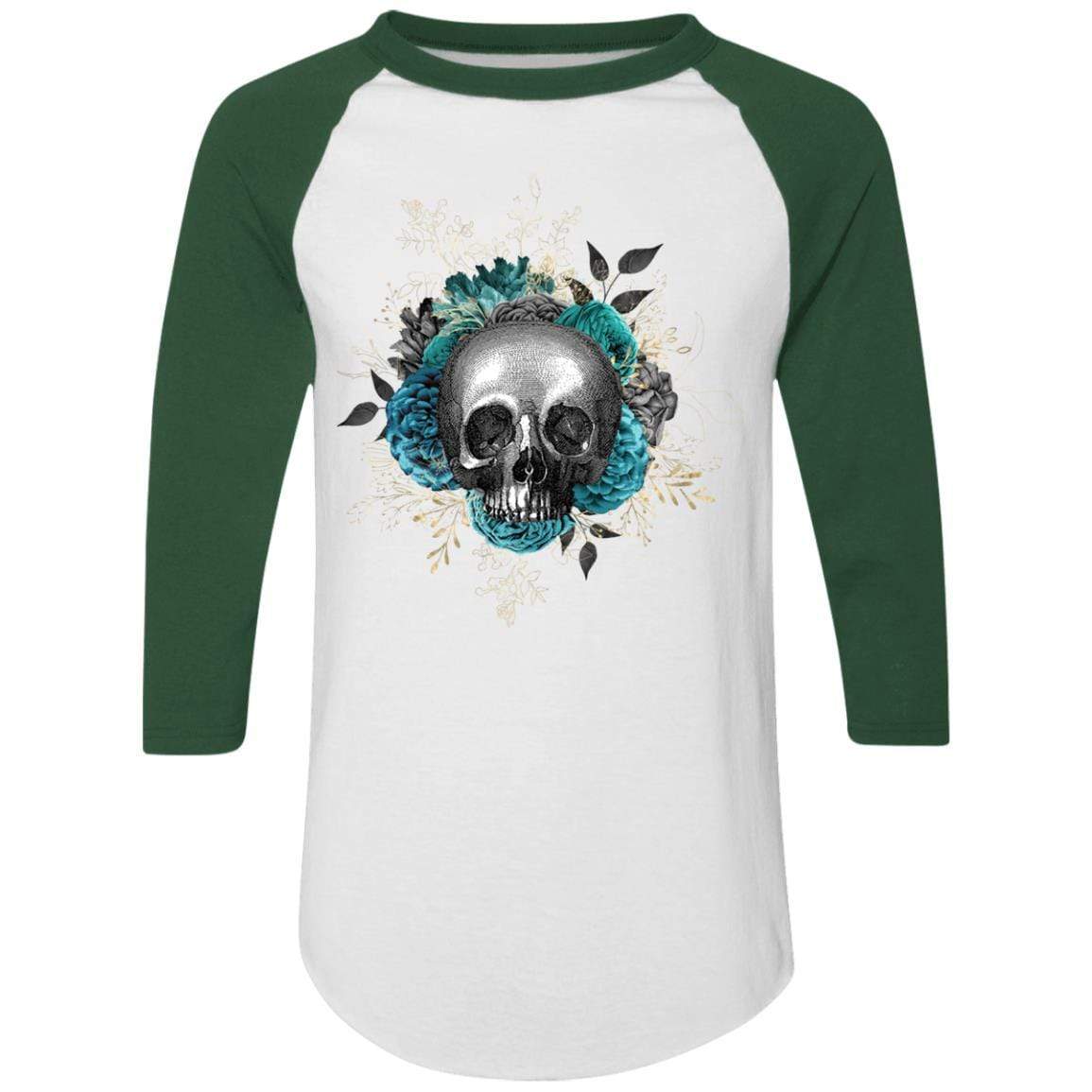 T-Shirts White/Dark Green / S Winey Bitches Co Skull Design #3 Colorblock Raglan Jersey WineyBitchesCo