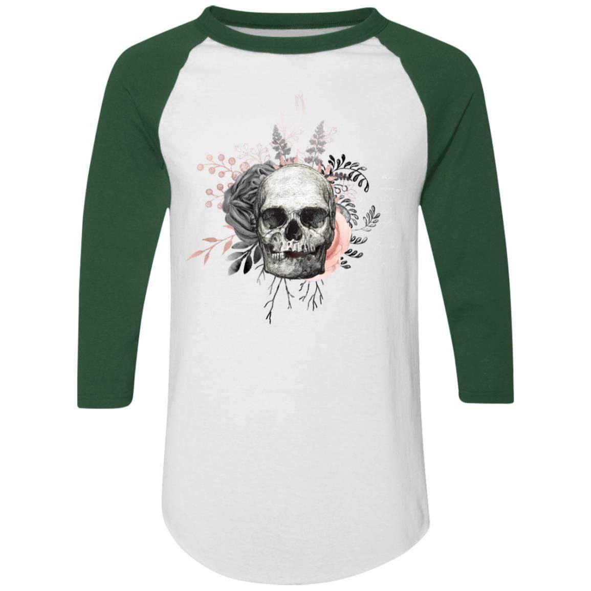 T-Shirts White/Dark Green / S Winey Bitches Co Skull Design #4 Colorblock Raglan Jersey WineyBitchesCo