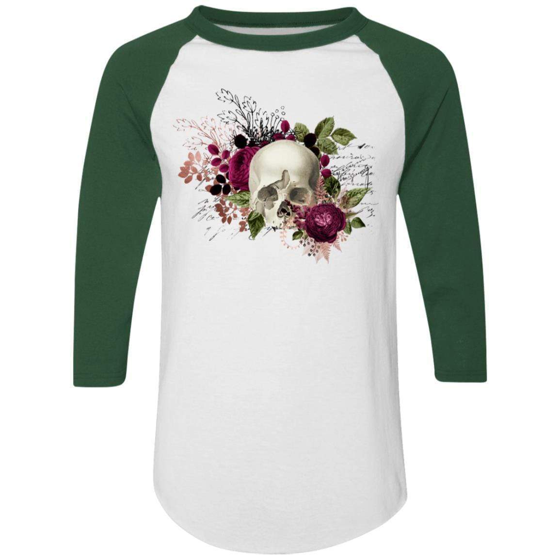 T-Shirts White/Dark Green / S Winey Bitches Co Skull Design #6 Colorblock Raglan Jersey WineyBitchesCo