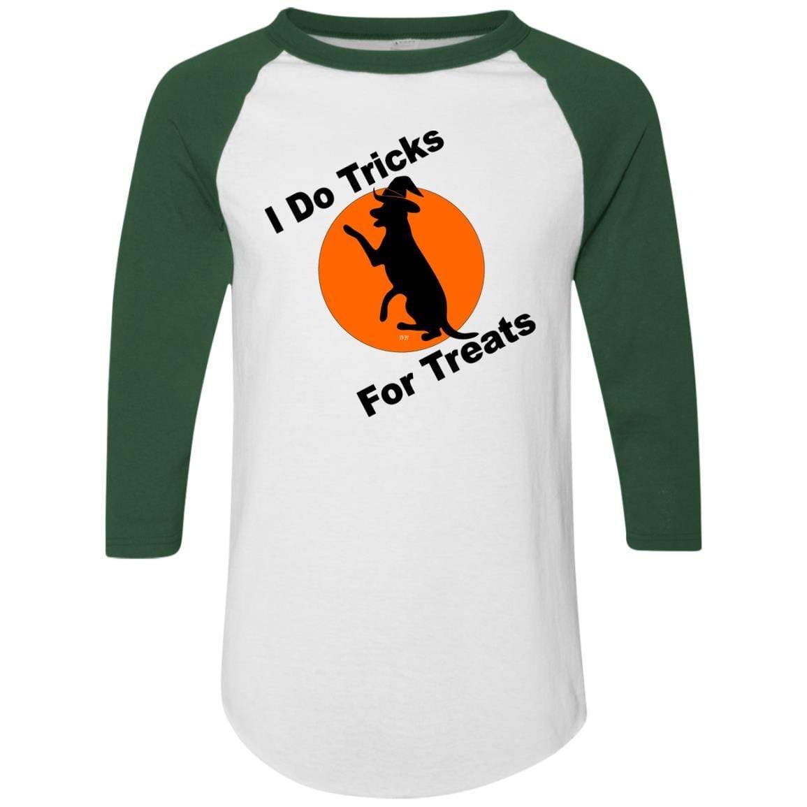 T-Shirts White/Dark Green / S WineyBitches.Co "I Do Tricks For Treats" Dog- Colorblock Raglan Jersey WineyBitchesCo