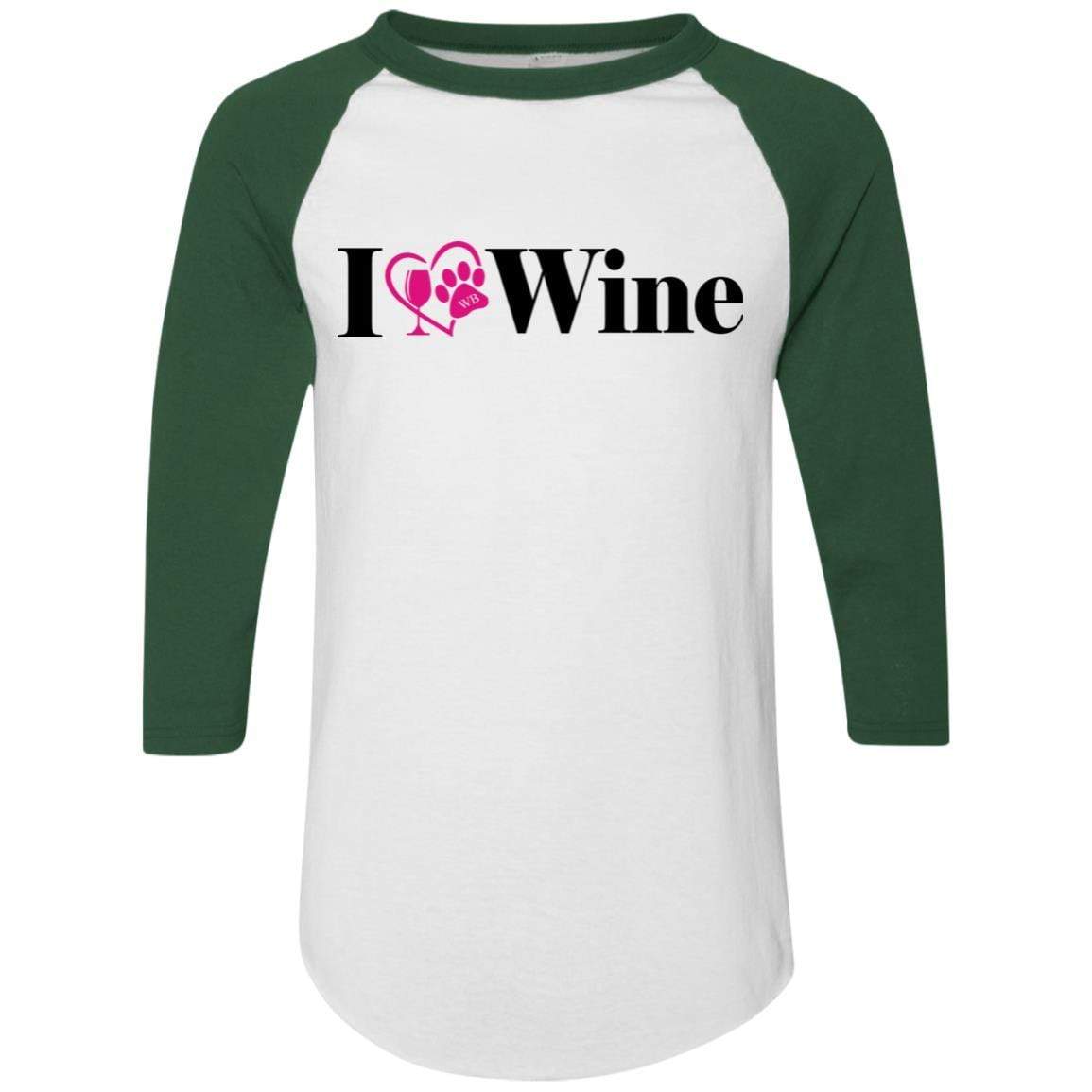 T-Shirts White/Dark Green / S WineyBitches.Co "I Love Wine" Augusta Colorblock Raglan Jersey WineyBitchesCo