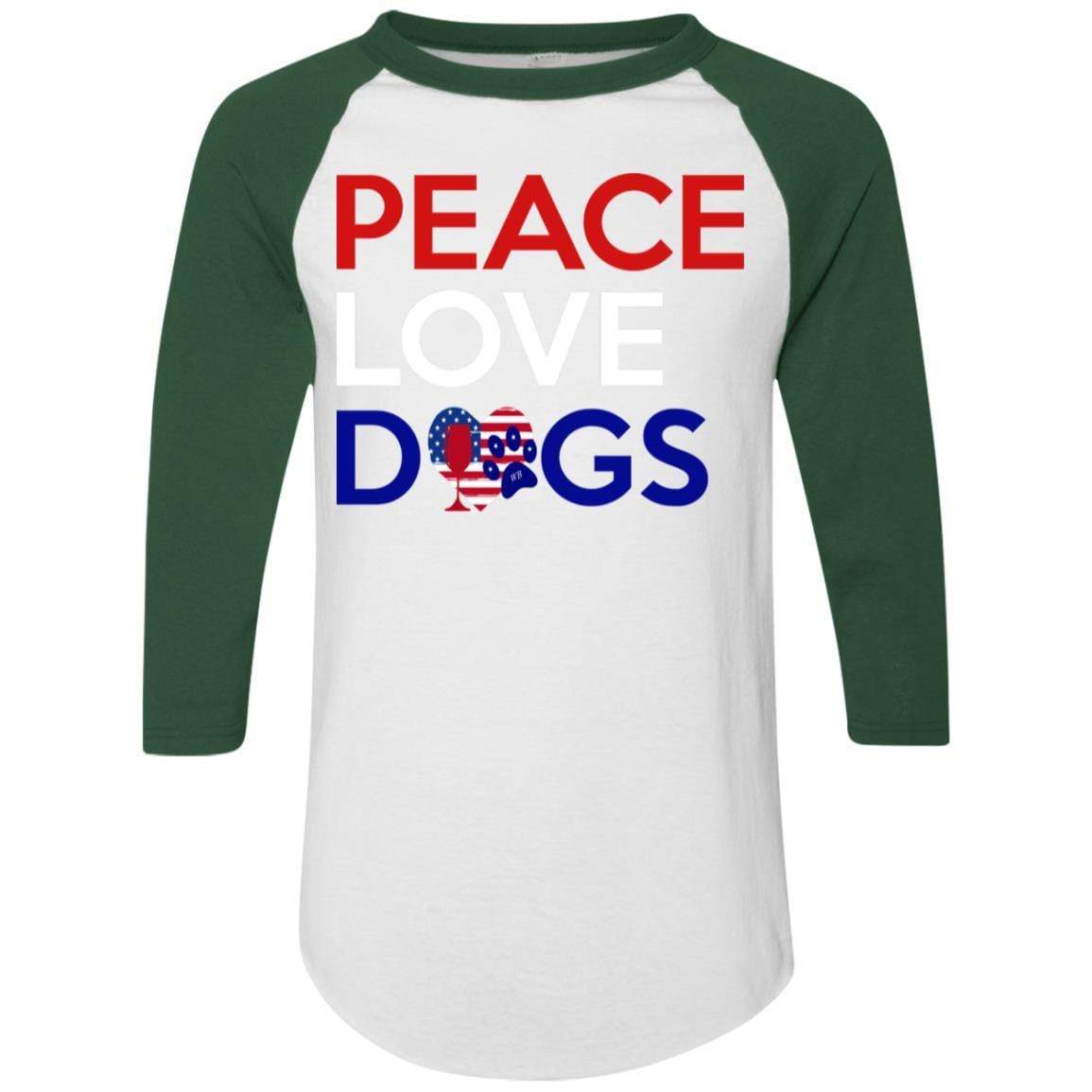 T-Shirts White/Dark Green / S WineyBitches.Co Peace Love Dogs Colorblock Raglan Jersey WineyBitchesCo