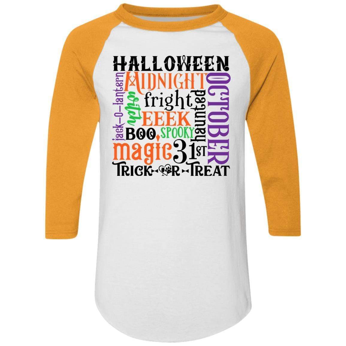 T-Shirts White/Gold / S Winey Bitches Co "Halloween Word Jumble" Colorblock Raglan Jersey WineyBitchesCo