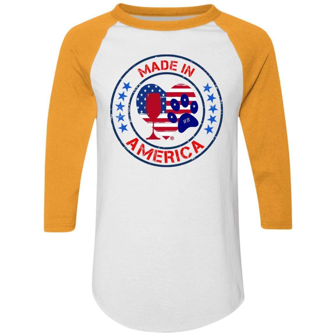 T-Shirts White/Gold / S Winey Bitches Co "Made In America" Colorblock Raglan Jersey WineyBitchesCo
