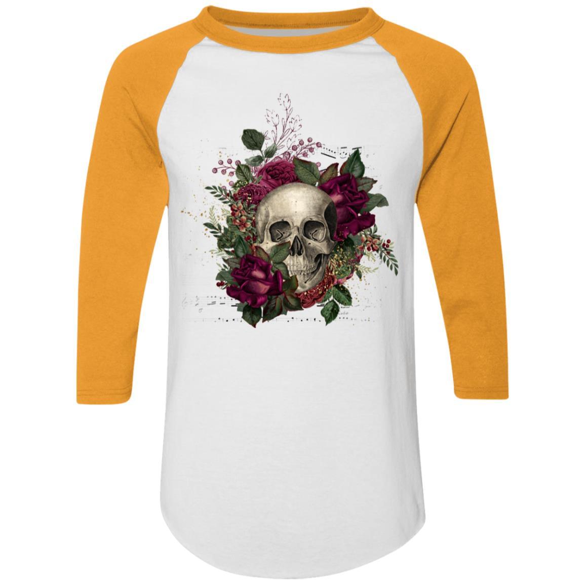 T-Shirts White/Gold / S Winey Bitches Co Skull Design #2 Colorblock Raglan Jersey WineyBitchesCo