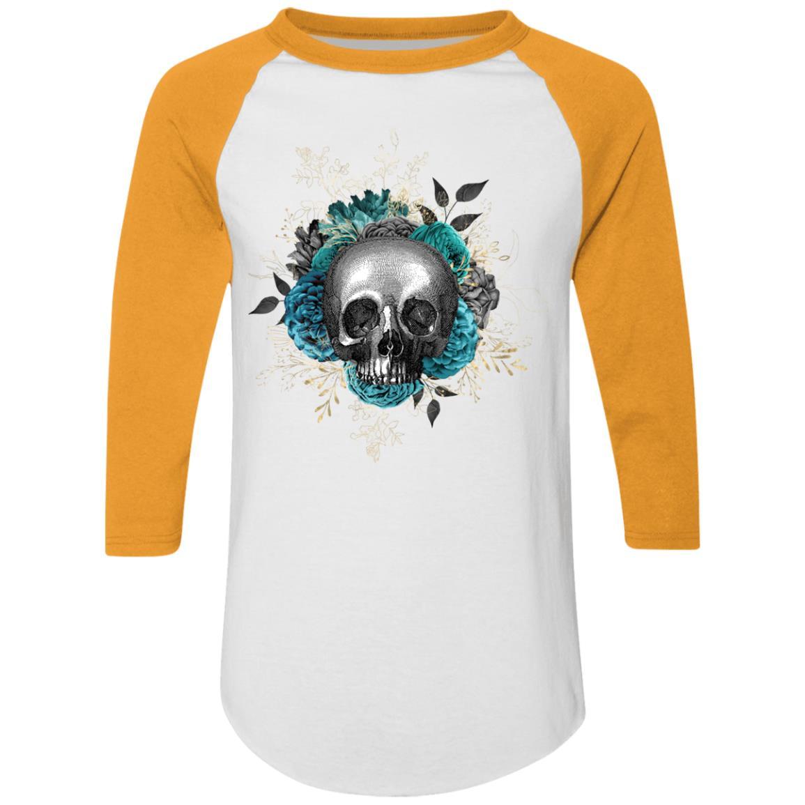 T-Shirts White/Gold / S Winey Bitches Co Skull Design #3 Colorblock Raglan Jersey WineyBitchesCo