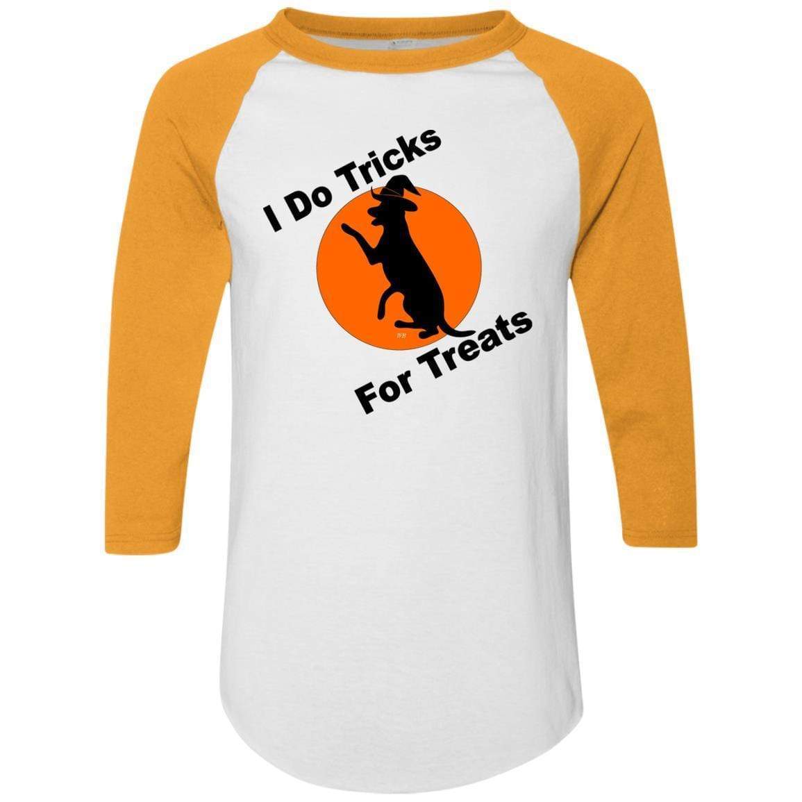 T-Shirts White/Gold / S WineyBitches.Co "I Do Tricks For Treats" Dog- Colorblock Raglan Jersey WineyBitchesCo