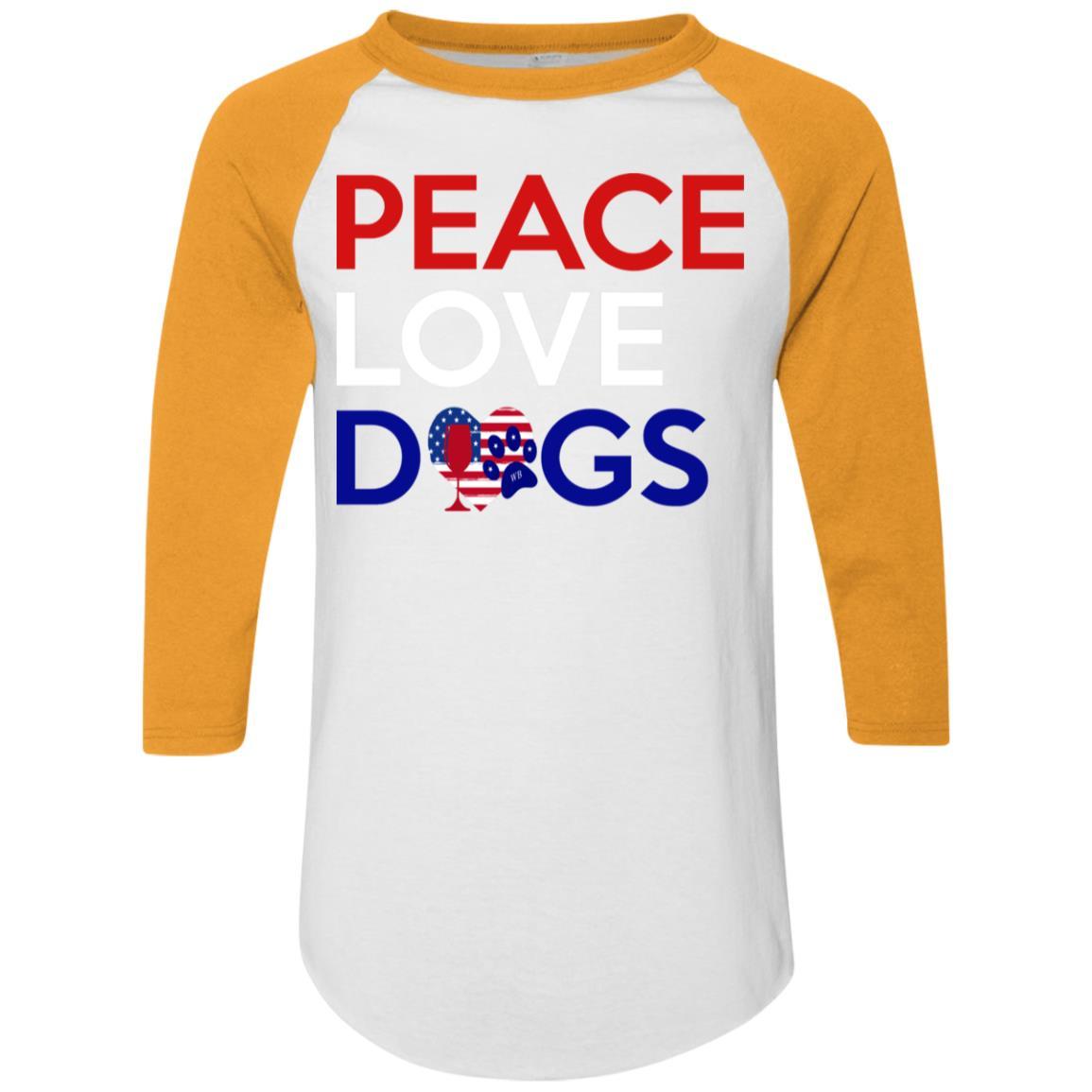 T-Shirts White/Gold / S WineyBitches.Co Peace Love Dogs Colorblock Raglan Jersey WineyBitchesCo