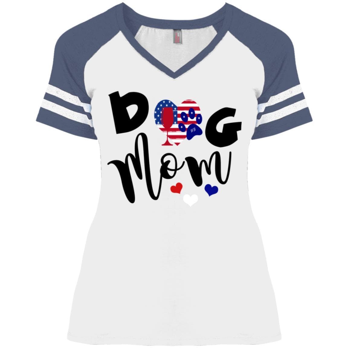 T-Shirts White/Heather Navy / X-Small WineyBitches.Co Dog Mom Ladies' Game V-Neck T-Shirt WineyBitchesCo