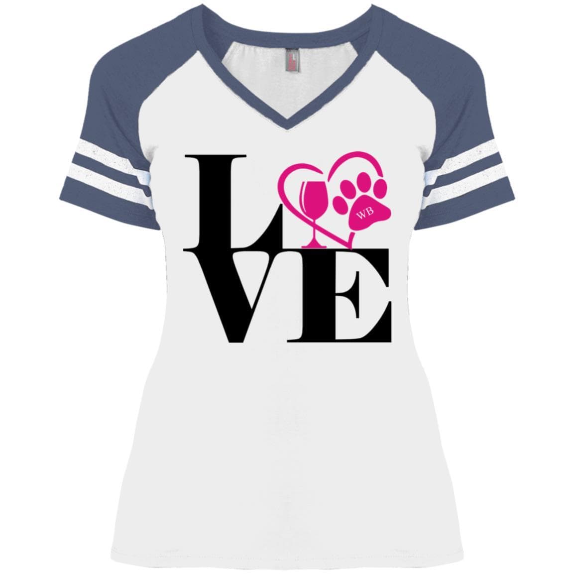 T-Shirts White/Heather Navy / X-Small WineyBitches.Co "Love Paw 2" District Ladies' Game V-Neck T-Shirt WineyBitchesCo