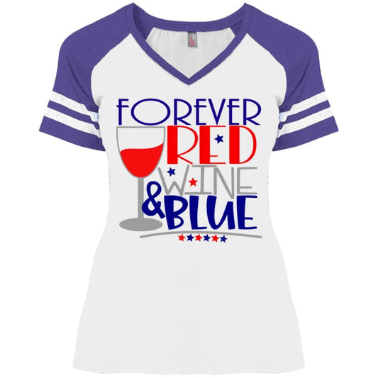 T-Shirts White/Heather Purple / X-Small WineyBitches.Co Forever Red Wine & Blue Ladies' Game V-Neck T-Shirt WineyBitchesCo