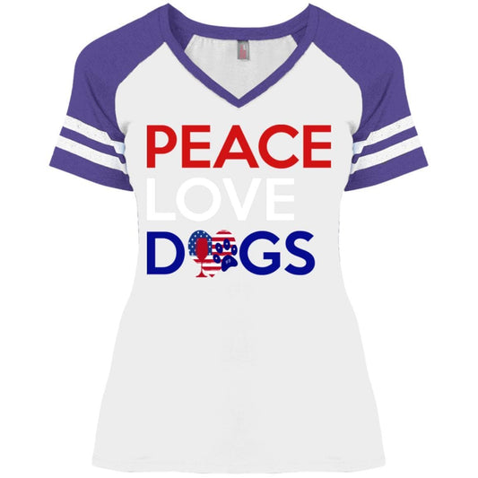 T-Shirts White/Heather Purple / X-Small WineyBitches.Co Peace Love Dogs Ladies' Game V-Neck T-Shirt WineyBitchesCo