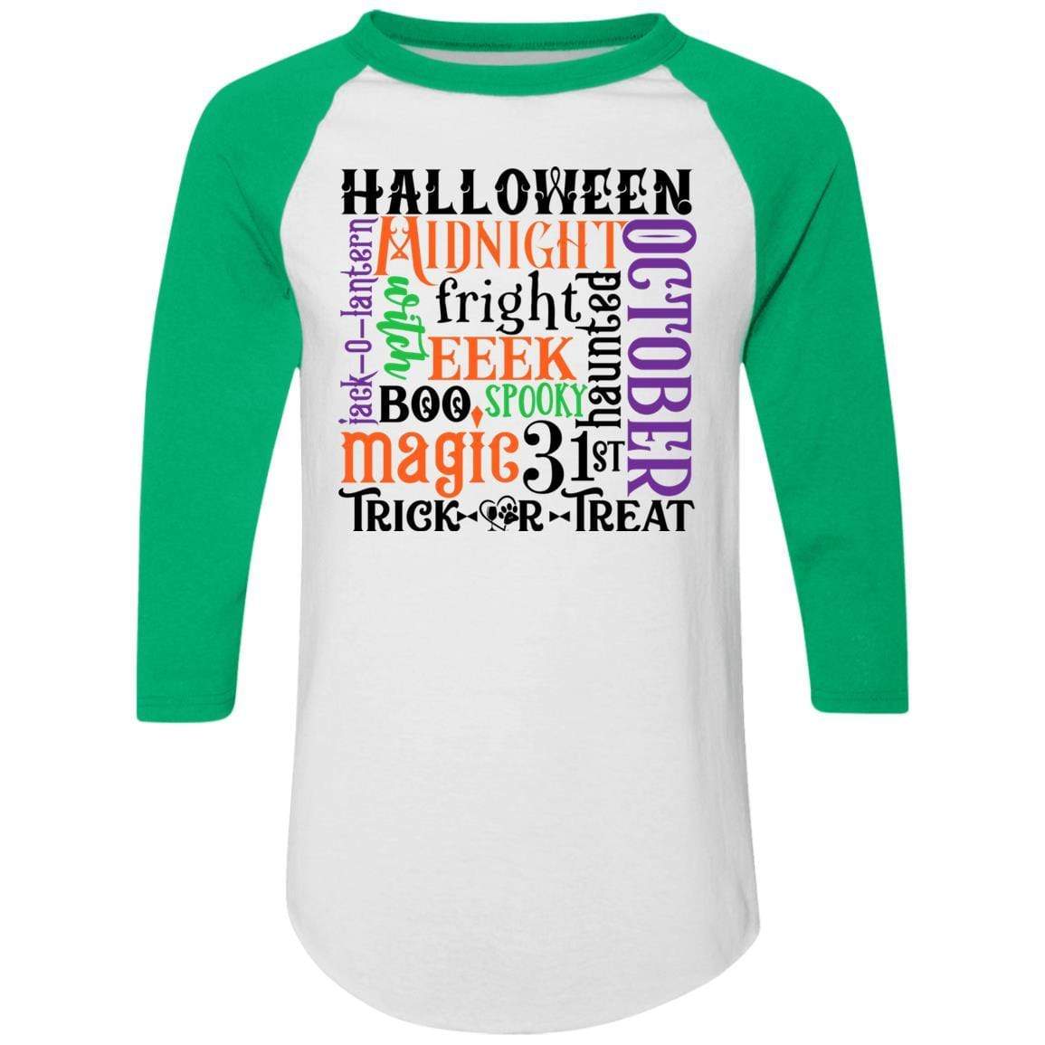 T-Shirts White/Kelly / S Winey Bitches Co "Halloween Word Jumble" Colorblock Raglan Jersey WineyBitchesCo