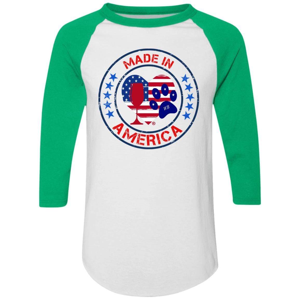 T-Shirts White/Kelly / S Winey Bitches Co "Made In America" Colorblock Raglan Jersey WineyBitchesCo