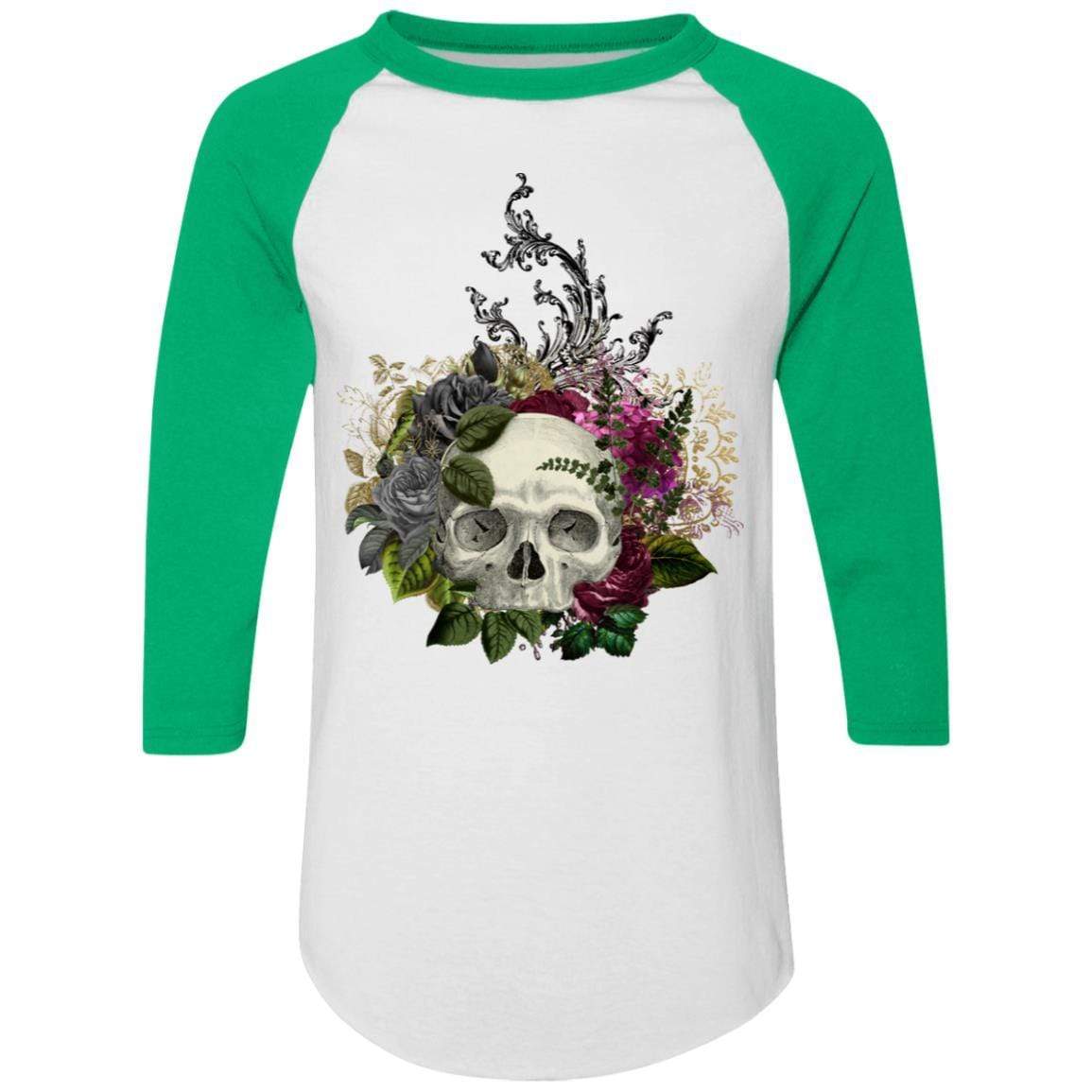 T-Shirts White/Kelly / S Winey Bitches Co Skull Design #1 Colorblock Raglan Jersey WineyBitchesCo