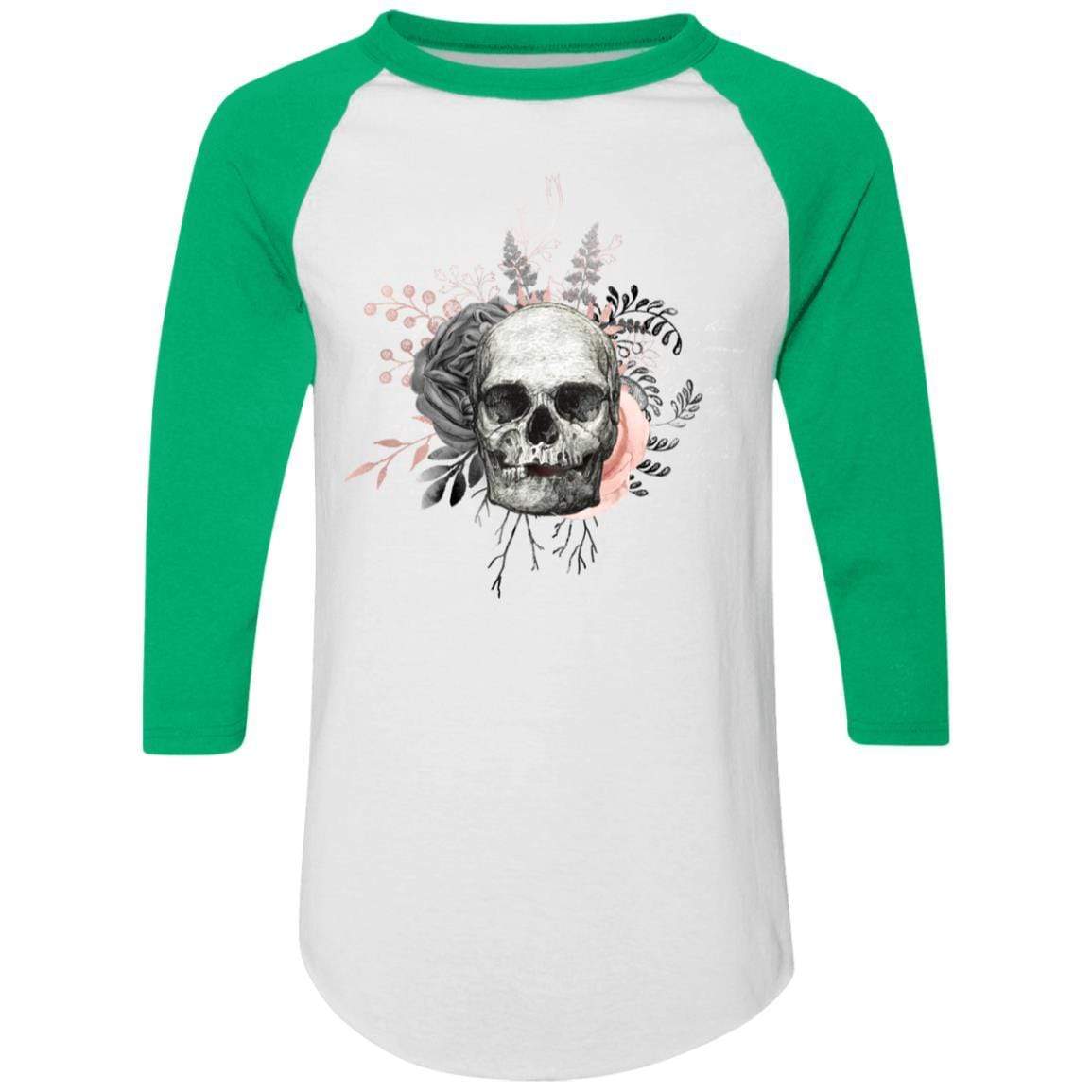 T-Shirts White/Kelly / S Winey Bitches Co Skull Design #4 Colorblock Raglan Jersey WineyBitchesCo