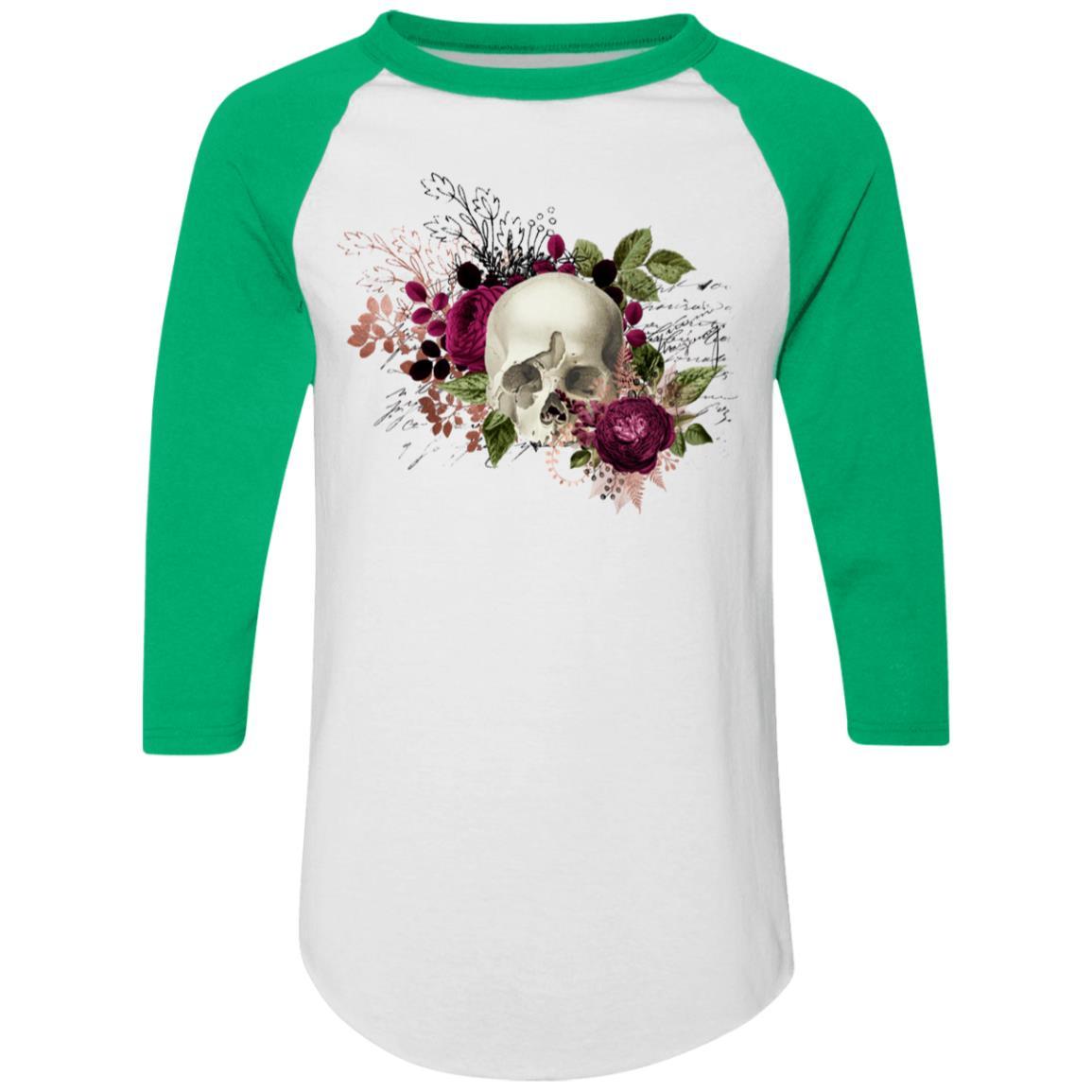 T-Shirts White/Kelly / S Winey Bitches Co Skull Design #6 Colorblock Raglan Jersey WineyBitchesCo