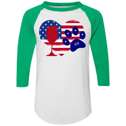 T-Shirts White/Kelly / S WineyBitches.Co American Wine Paw Heart Colorblock Raglan Jersey WineyBitchesCo