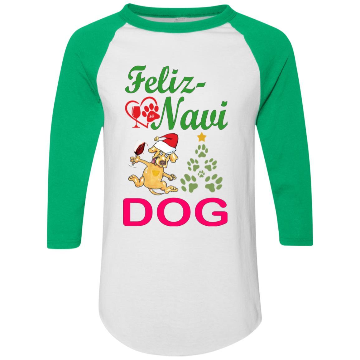 T-Shirts White/Kelly / S WineyBitches.co Feliz Navi Dog Colorblock Raglan Jersey-Grn -Red WineyBitchesCo