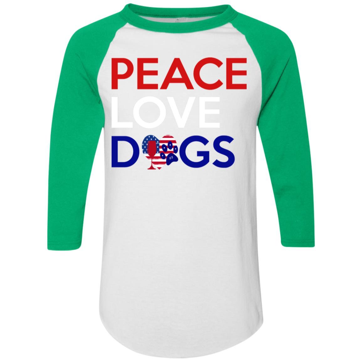 T-Shirts White/Kelly / S WineyBitches.Co Peace Love Dogs Colorblock Raglan Jersey WineyBitchesCo