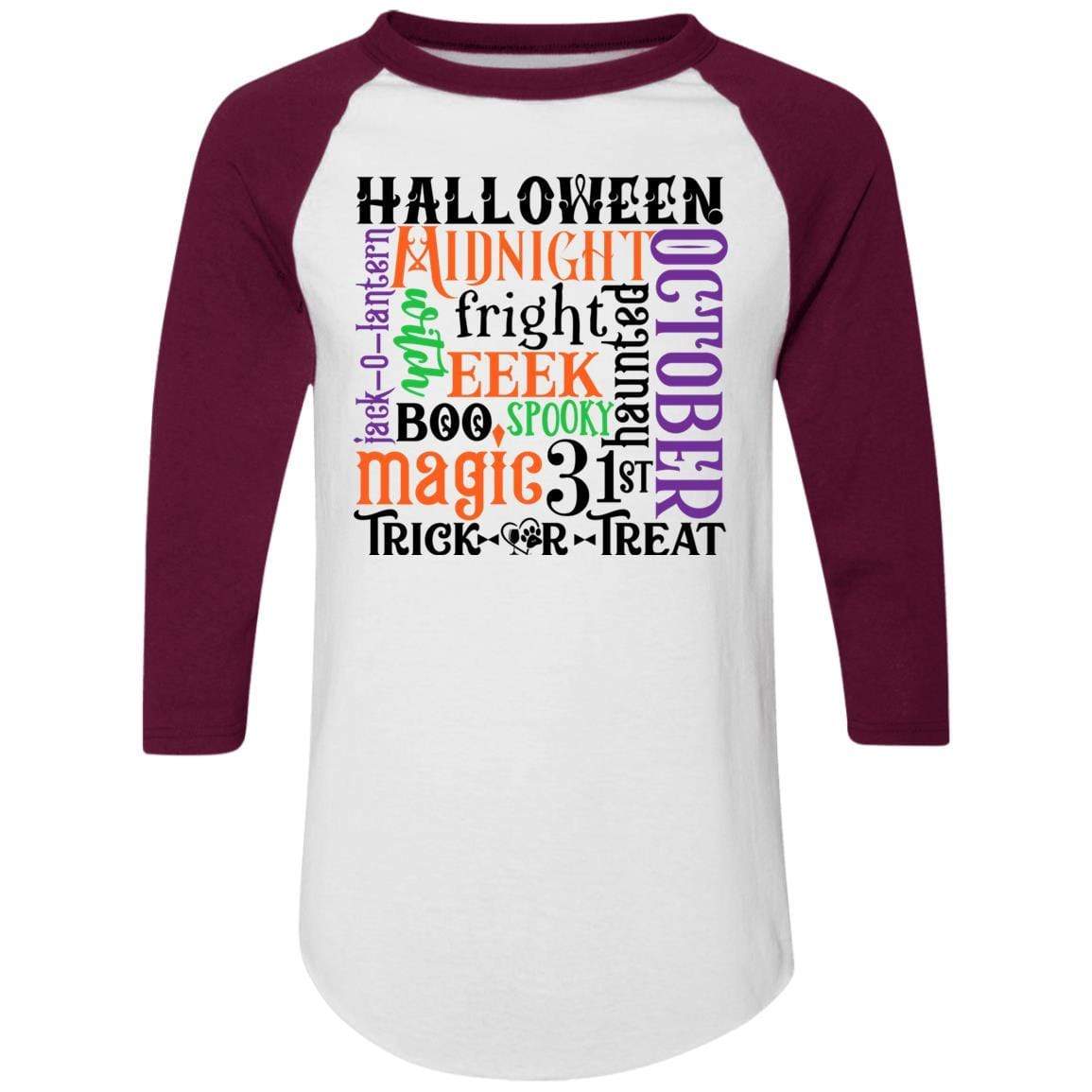 T-Shirts White/Maroon / S Winey Bitches Co "Halloween Word Jumble" Colorblock Raglan Jersey WineyBitchesCo