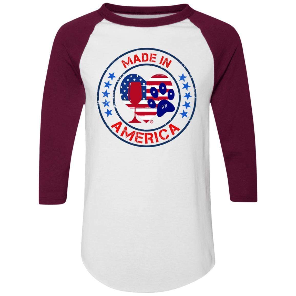 T-Shirts White/Maroon / S Winey Bitches Co "Made In America" Colorblock Raglan Jersey WineyBitchesCo