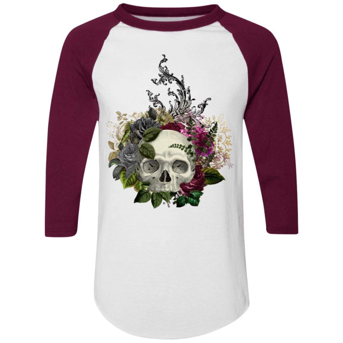 T-Shirts White/Maroon / S Winey Bitches Co Skull Design #1 Colorblock Raglan Jersey WineyBitchesCo