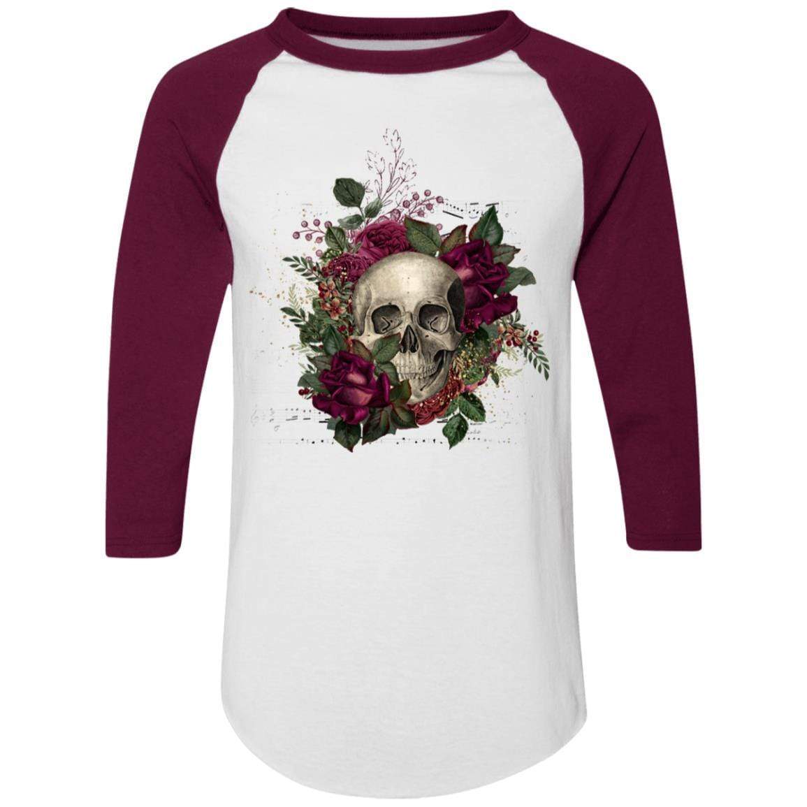 T-Shirts White/Maroon / S Winey Bitches Co Skull Design #2 Colorblock Raglan Jersey WineyBitchesCo