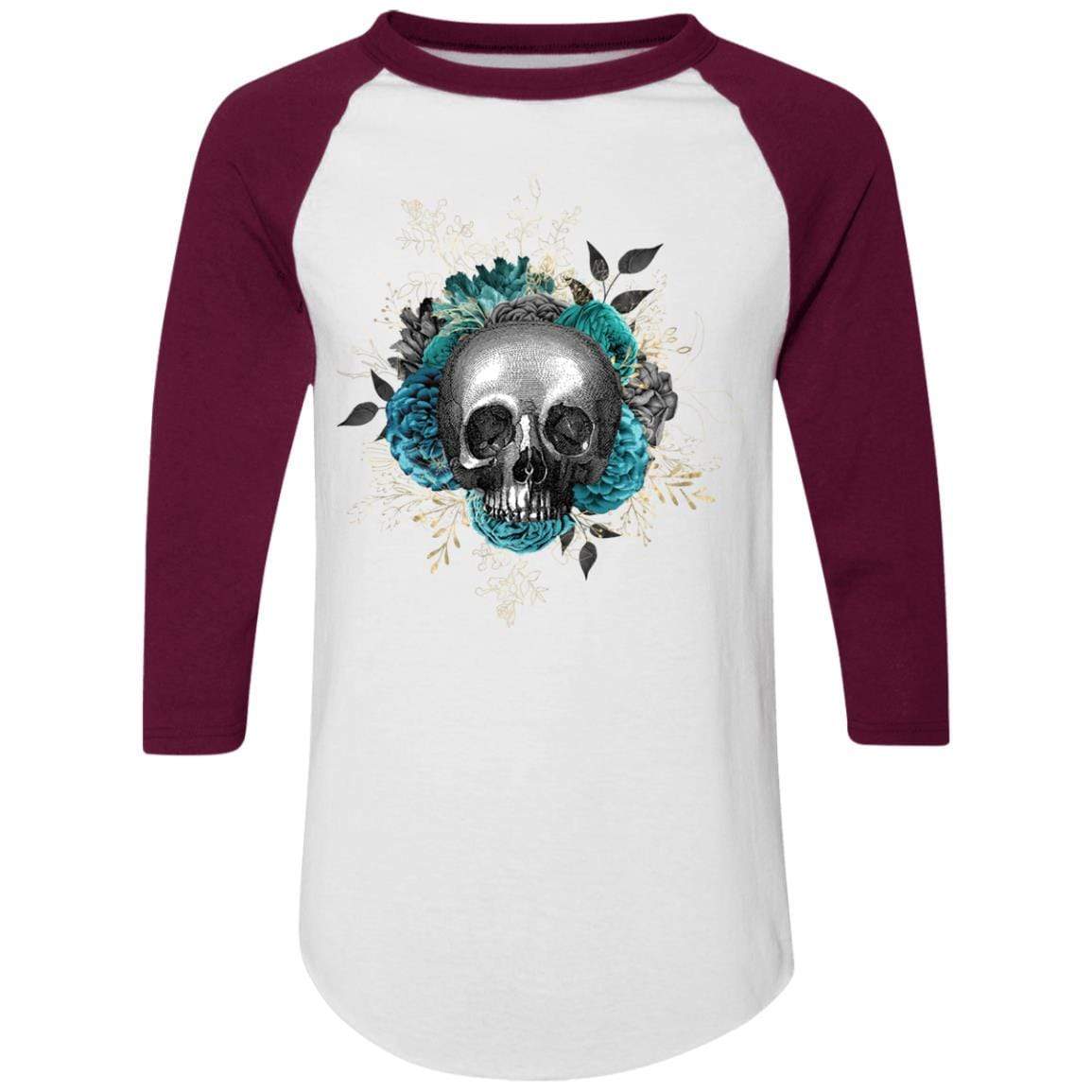 T-Shirts White/Maroon / S Winey Bitches Co Skull Design #3 Colorblock Raglan Jersey WineyBitchesCo