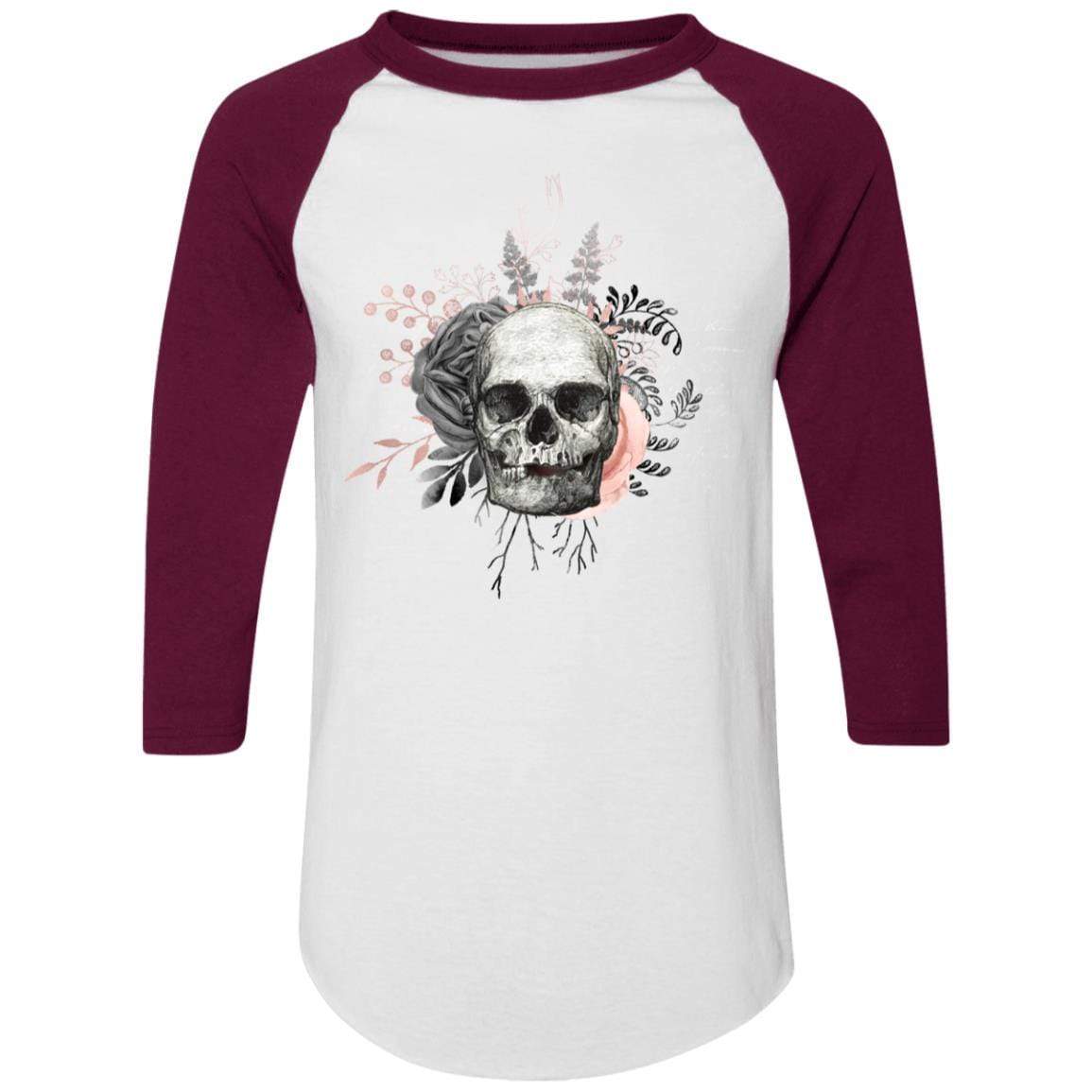 T-Shirts White/Maroon / S Winey Bitches Co Skull Design #4 Colorblock Raglan Jersey WineyBitchesCo