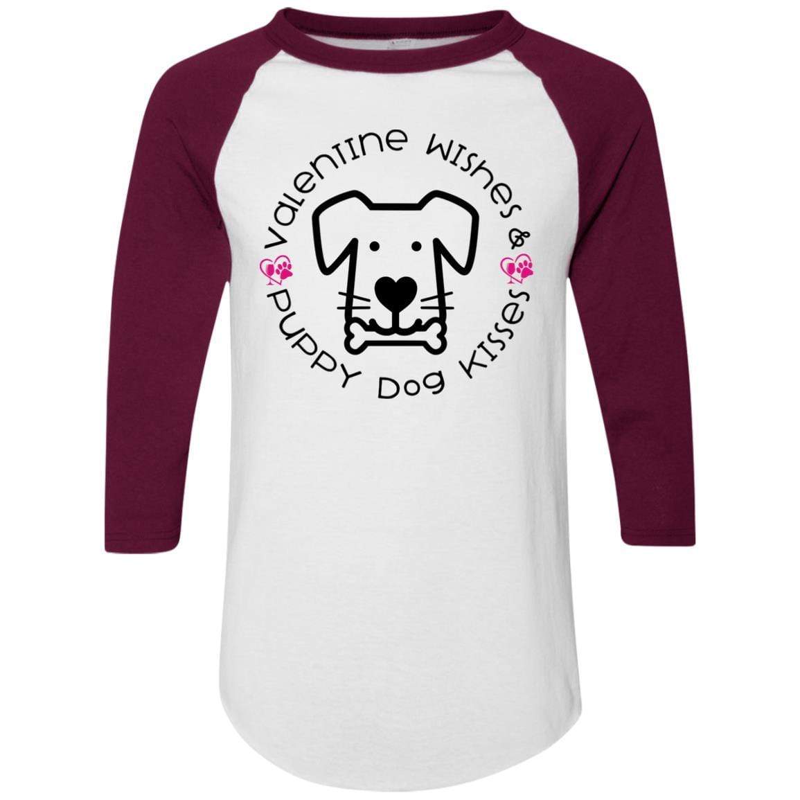 T-Shirts White/Maroon / S Winey Bitches Co 'Valentine Wishes and Puppy Dog Kisses" (Dog) Colorblock Raglan Jersey WineyBitchesCo