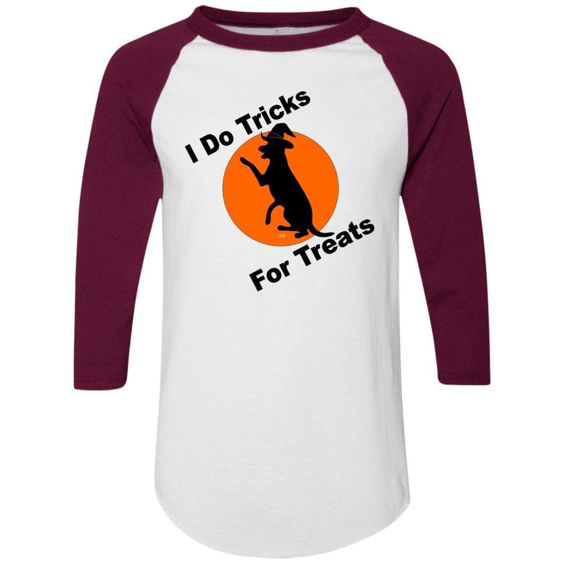 T-Shirts White/Maroon / S WineyBitches.Co "I Do Tricks For Treats" Dog- Colorblock Raglan Jersey WineyBitchesCo