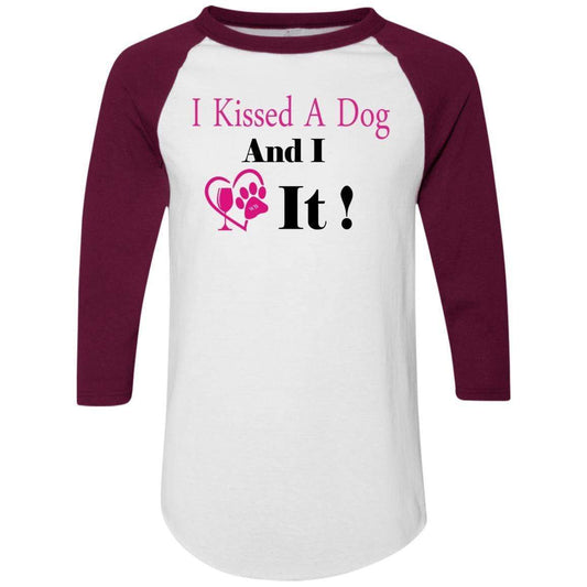 T-Shirts White/Maroon / S WineyBitches.co "I Kissed A Dog And I Loved It:" Colorblock Raglan Jersey WineyBitchesCo