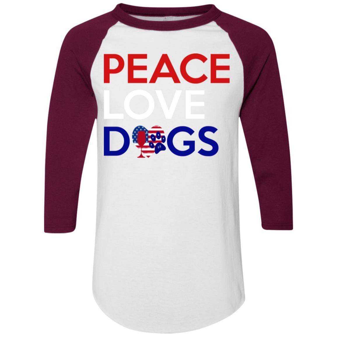T-Shirts White/Maroon / S WineyBitches.Co Peace Love Dogs Colorblock Raglan Jersey WineyBitchesCo