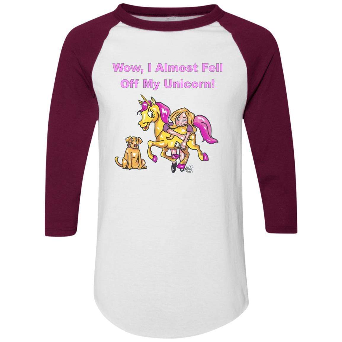 T-Shirts White/Maroon / S WineyBitches.co "Wow I Almost Fell Off My Unicorn Colorblock Raglan Jersey WineyBitchesCo