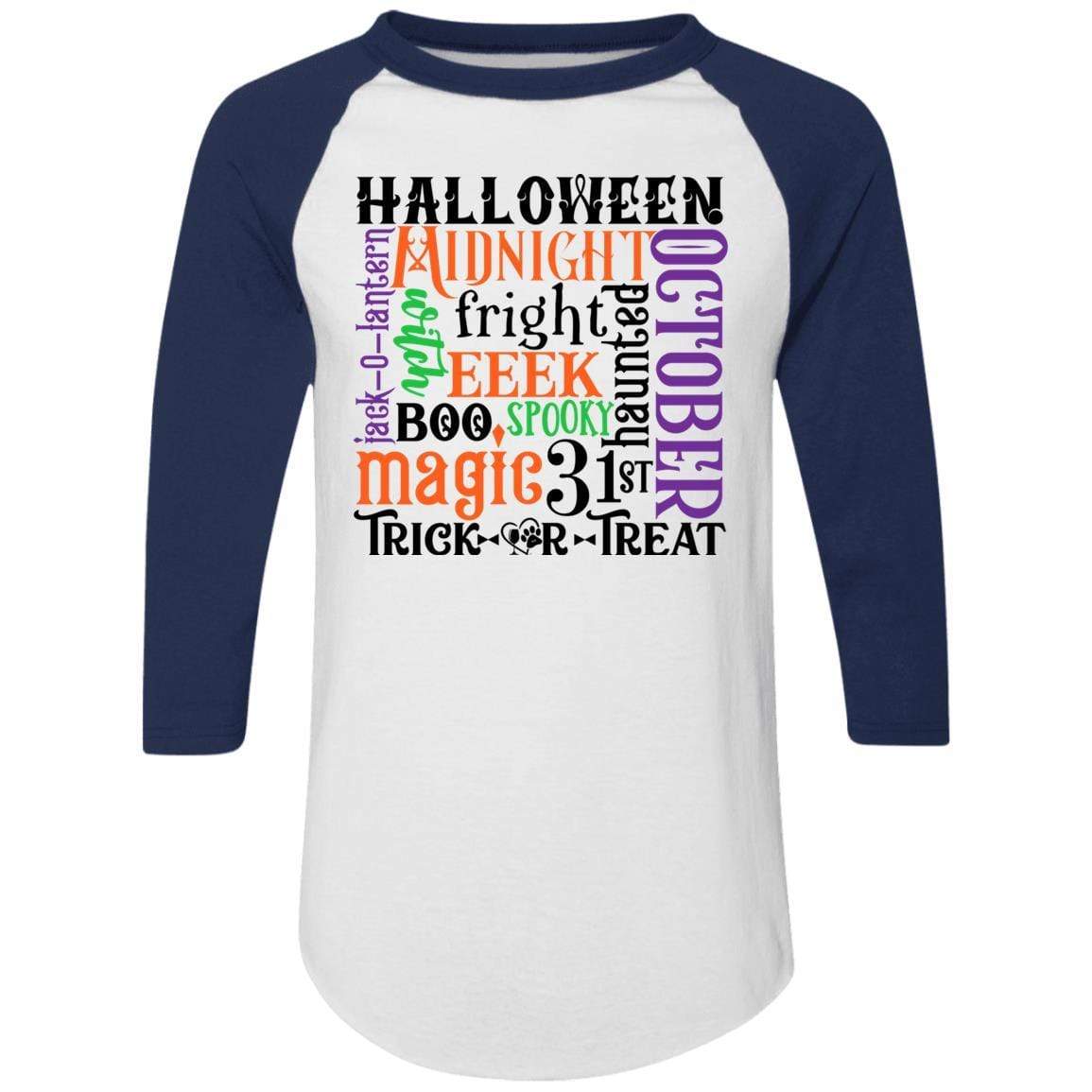 T-Shirts White/Navy / S Winey Bitches Co "Halloween Word Jumble" Colorblock Raglan Jersey WineyBitchesCo