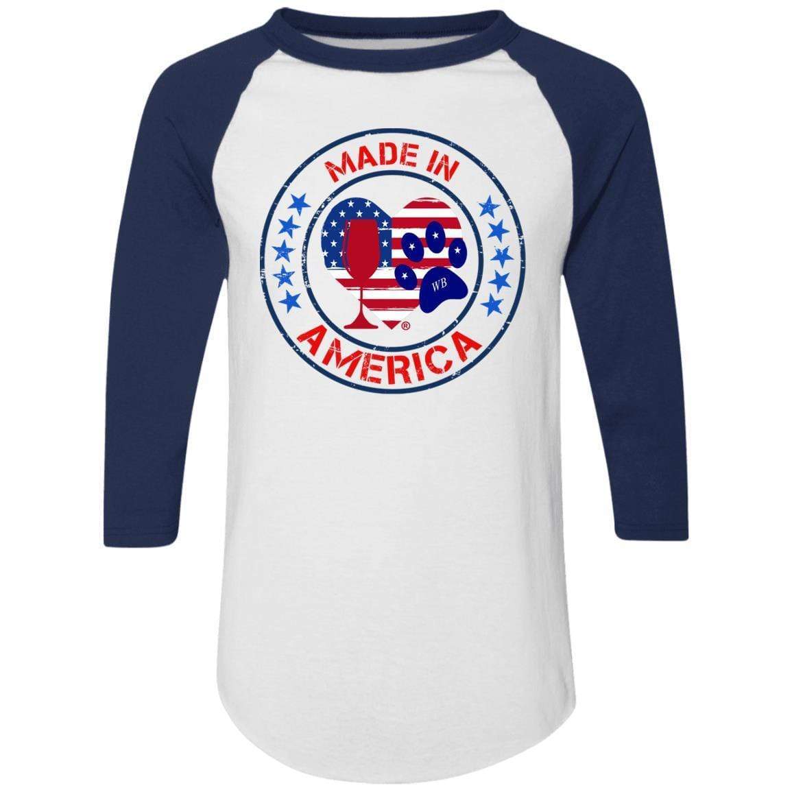 T-Shirts White/Navy / S Winey Bitches Co "Made In America" Colorblock Raglan Jersey WineyBitchesCo
