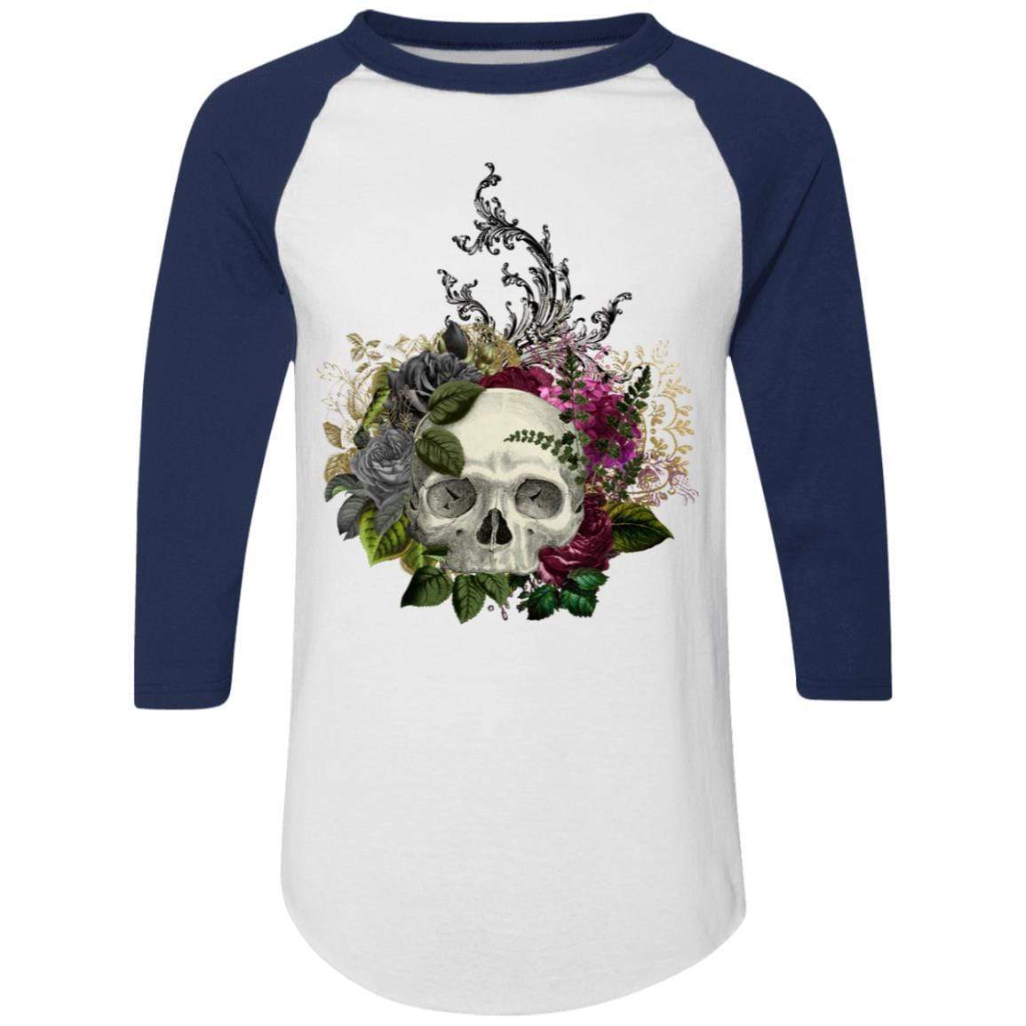 T-Shirts White/Navy / S Winey Bitches Co Skull Design #1 Colorblock Raglan Jersey WineyBitchesCo