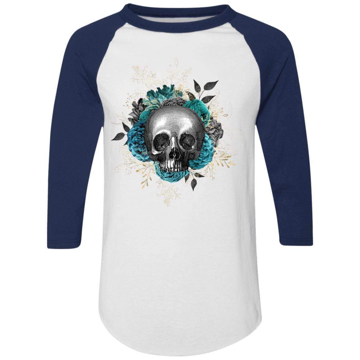 T-Shirts White/Navy / S Winey Bitches Co Skull Design #3 Colorblock Raglan Jersey WineyBitchesCo