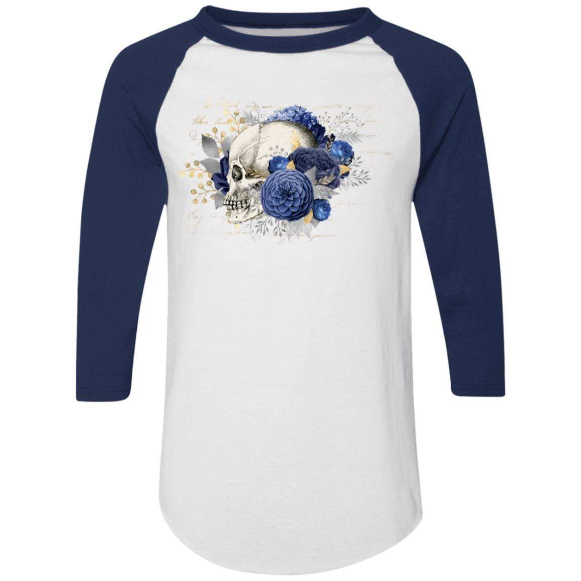 T-Shirts White/Navy / S Winey Bitches Co Skull Design #5 Colorblock Raglan Jersey WineyBitchesCo