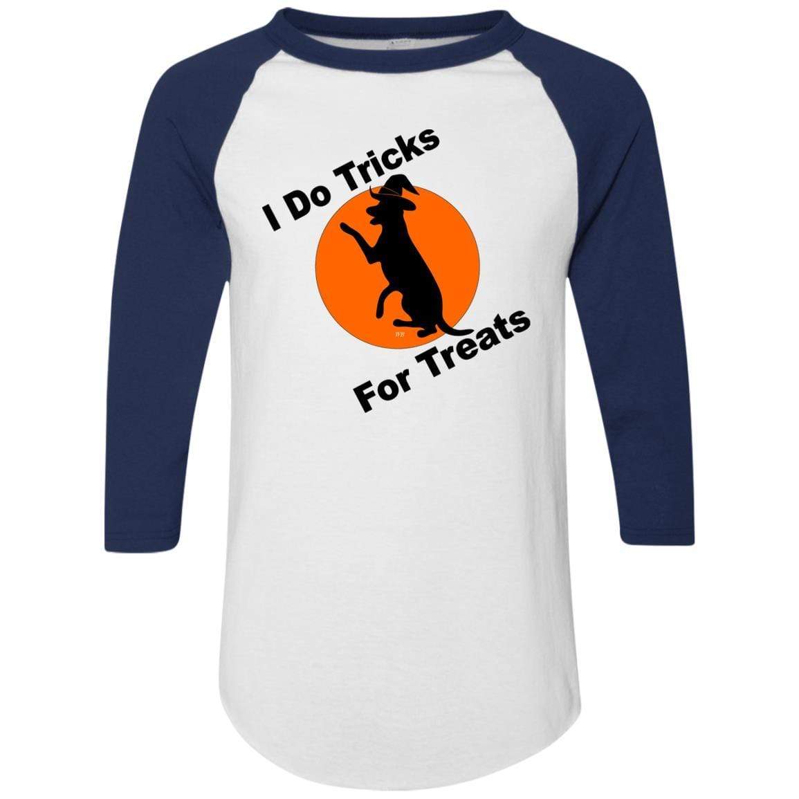 T-Shirts White/Navy / S WineyBitches.Co "I Do Tricks For Treats" Dog- Colorblock Raglan Jersey WineyBitchesCo