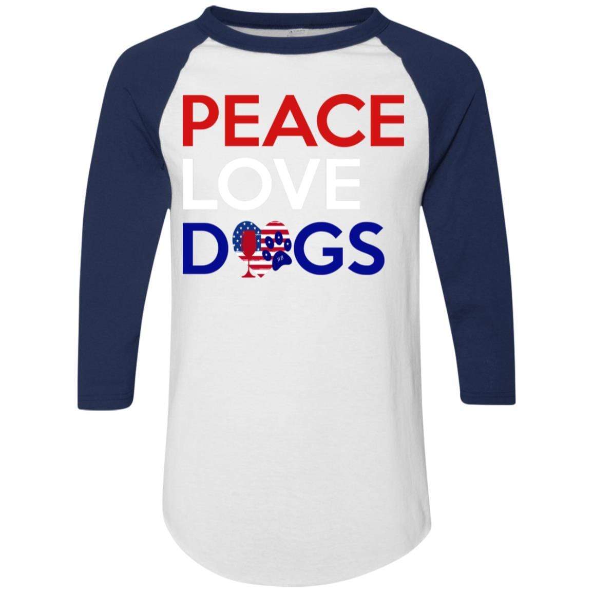 T-Shirts White/Navy / S WineyBitches.Co Peace Love Dogs Colorblock Raglan Jersey WineyBitchesCo