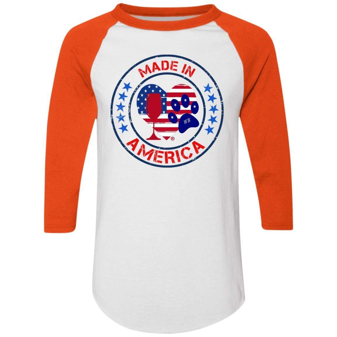 T-Shirts White/Orange / S Winey Bitches Co "Made In America" Colorblock Raglan Jersey WineyBitchesCo