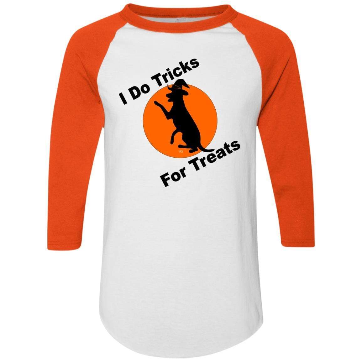 T-Shirts White/Orange / S WineyBitches.Co "I Do Tricks For Treats" Dog- Colorblock Raglan Jersey WineyBitchesCo