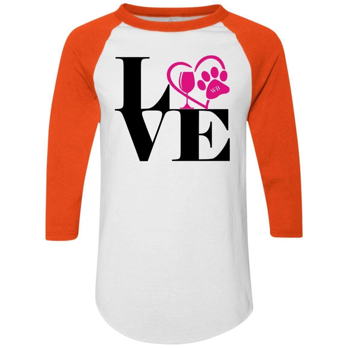 T-Shirts White/Orange / S WineyBitches.Co "Love Paw 2" Augusta Colorblock Raglan Jersey WineyBitchesCo