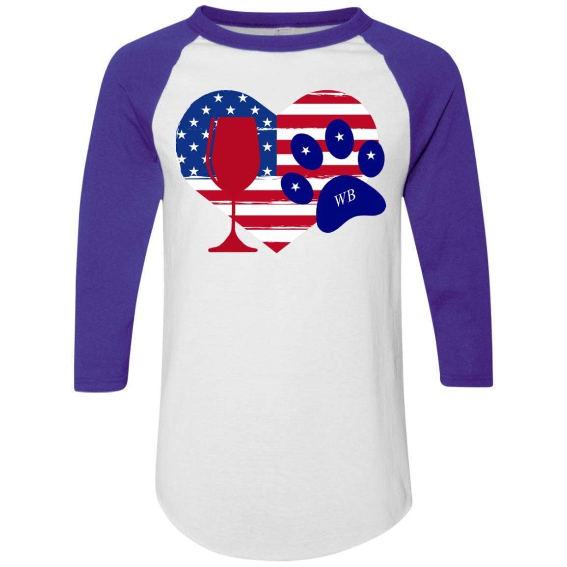 T-Shirts White/Purple / S WineyBitches.Co American Wine Paw Heart Colorblock Raglan Jersey WineyBitchesCo