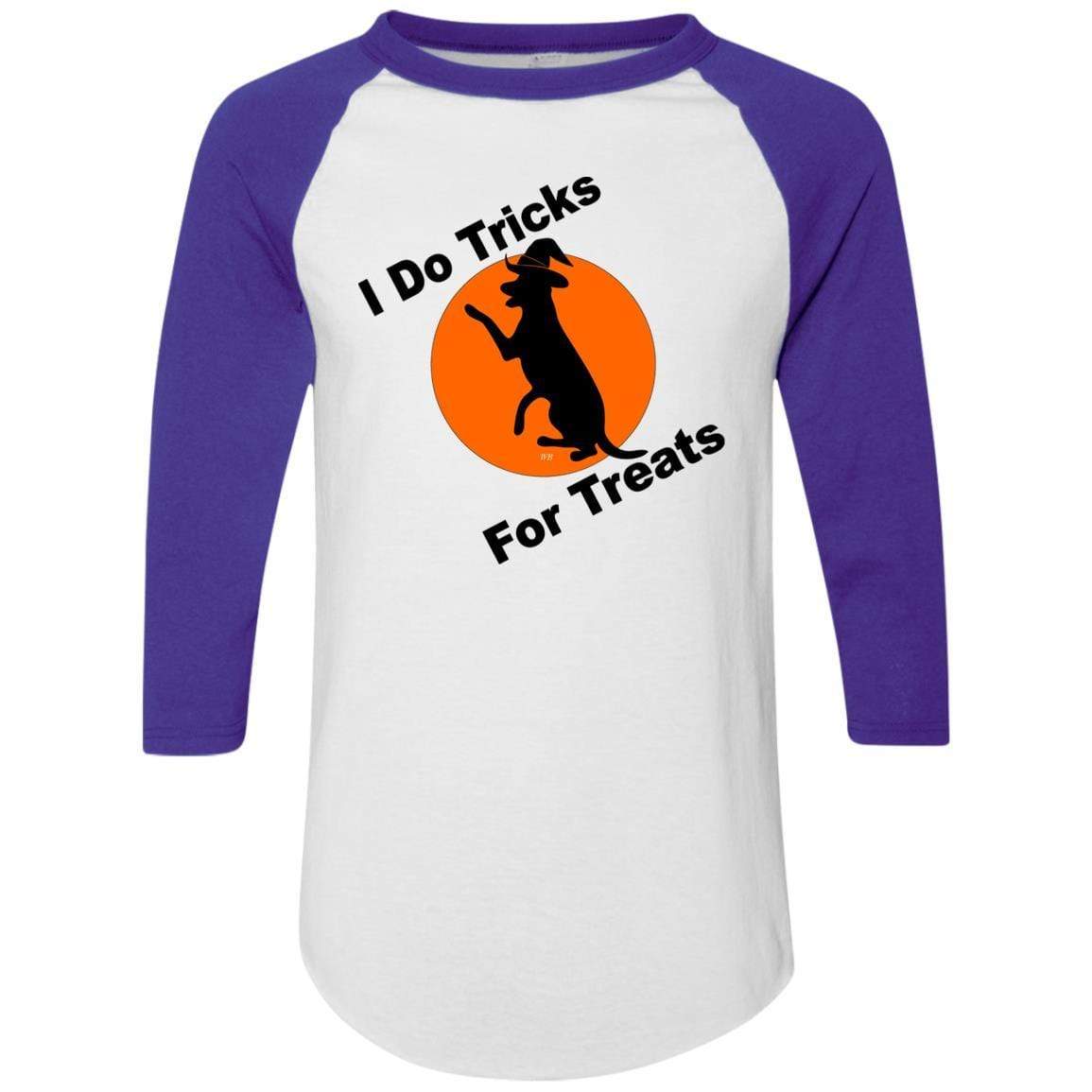 T-Shirts White/Purple / S WineyBitches.Co "I Do Tricks For Treats" Dog- Colorblock Raglan Jersey WineyBitchesCo