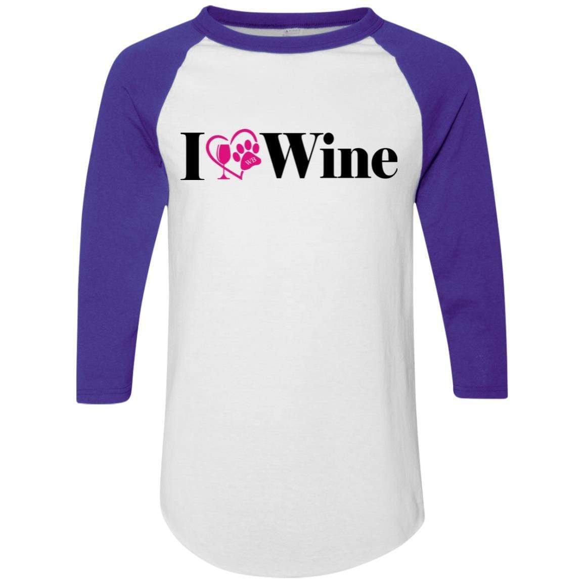 T-Shirts White/Purple / S WineyBitches.Co "I Love Wine" Augusta Colorblock Raglan Jersey WineyBitchesCo