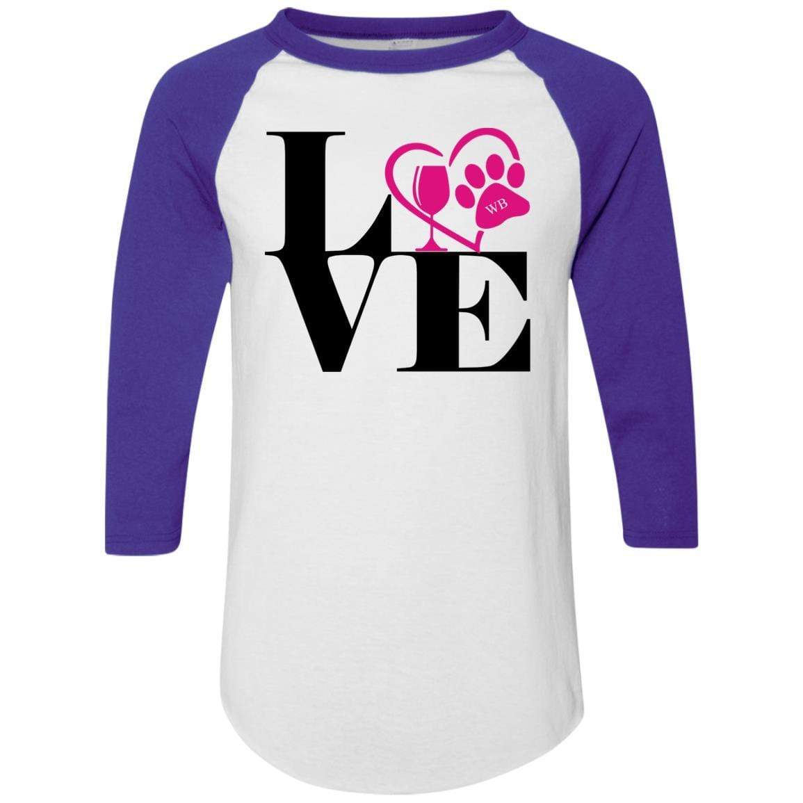 T-Shirts White/Purple / S WineyBitches.Co "Love Paw 2" Augusta Colorblock Raglan Jersey WineyBitchesCo